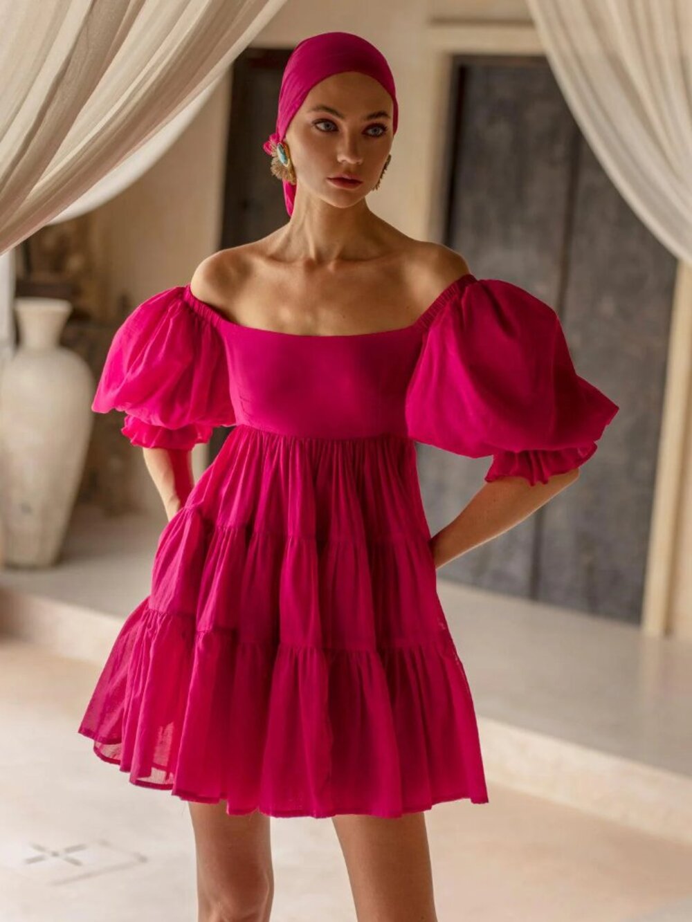 Gorgeous cotton voile puff sleeve Erika Pena designer tiered sundress, like new